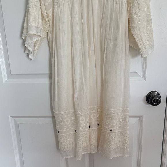 Sundance Cream V-Neck Dress with Button Accents -Bohemian style- Midi Length - Picture 4 of 5